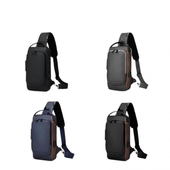 New style business commuter men's bag with multiple compartments, large capacity, USB charging, simple waterproof chest bag