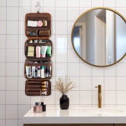 In stock travel storage bag, 3-in-1 business trip shaving bag with independent compartment, waterproof leather shower hanger