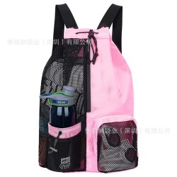 In stock, new multi-functional drawstring outdoor backpack, mesh gear backpack with wet bag, beach backpack
