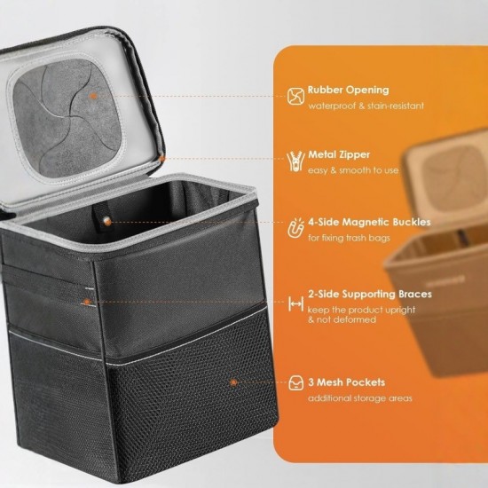 Car trash can with lid, leak-proof storage bag, waterproof trash can, multi-purpose car trash can