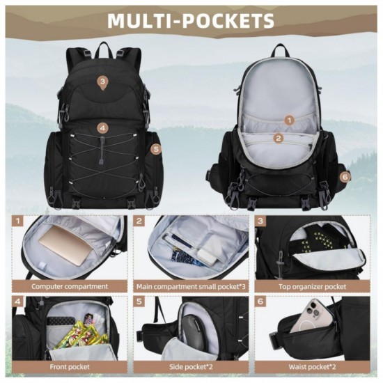 Large capacity waterproof hiking backpack, lightweight backpack with rain cover, suitable for hiking, camping, trekking, fishing