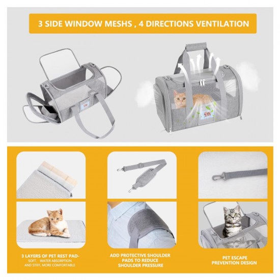 Large cat pet bag, soft edge carrying case, foldable travel dog bag, portable and breathable travel bag, soft edge folding