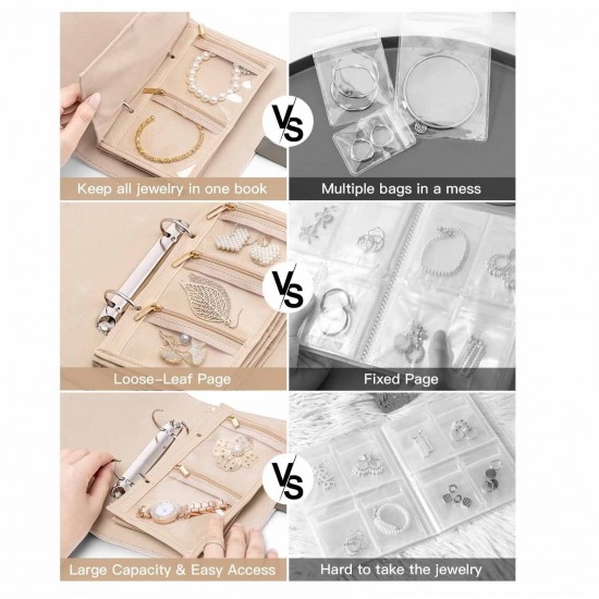 Hot-selling foldable travel jewelry storage bags, notebook bags, binder bags with transparent zippers, velvet bags