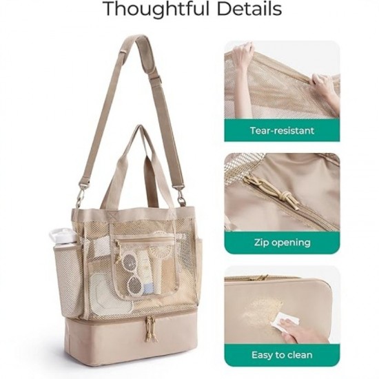 Dry and wet separation beach bag, outdoor sports travel portable multi-functional double-layer two-in-one handbag