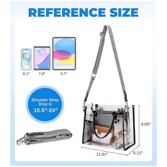 Transparent handbag, stadium event transparent wallet, women's thick PVC shoulder bag, suitable for concerts