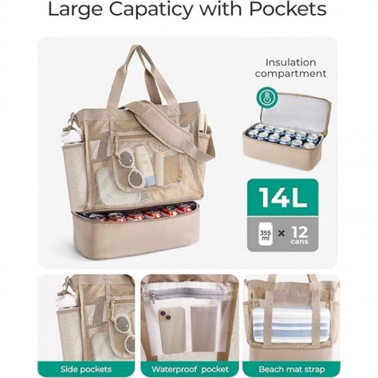 Dry and wet separation beach bag, outdoor sports travel portable multi-functional double-layer two-in-one handbag