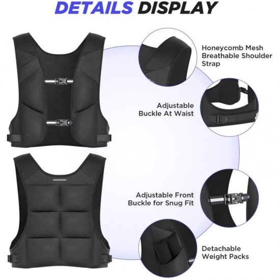 Adjustable weighted vest, soft and washable weighted vest suitable for strength training, running, fitness, walking