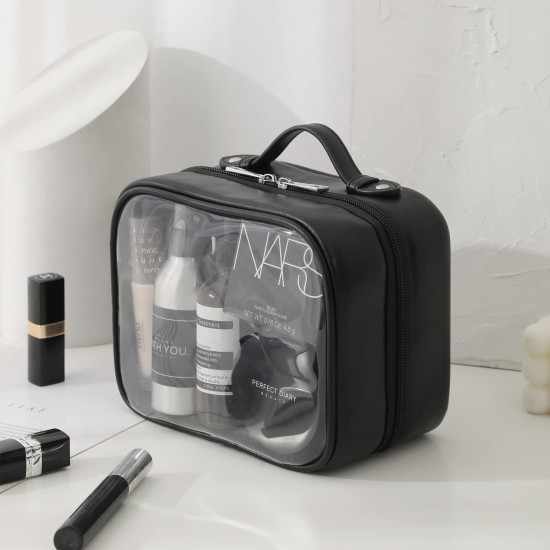In stock transparent cosmetic bag, travel cosmetic bag, waterproof toiletry bag, large capacity open storage bag, etc.