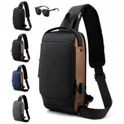 New style business commuter men's bag with multiple compartments, large capacity, USB charging, simple waterproof chest bag