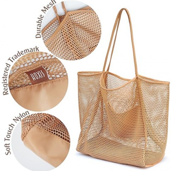 In stock beach bag, mesh shoulder bag, handle, toiletries, swimming, beach, clothing, food storage bag