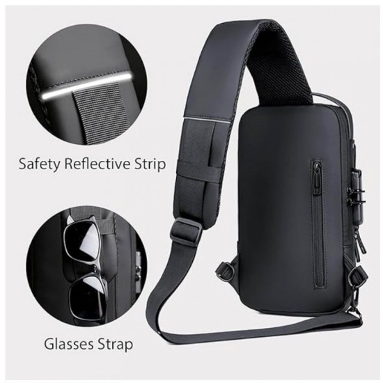 New style business commuter men's bag with multiple compartments, large capacity, USB charging, simple waterproof chest bag
