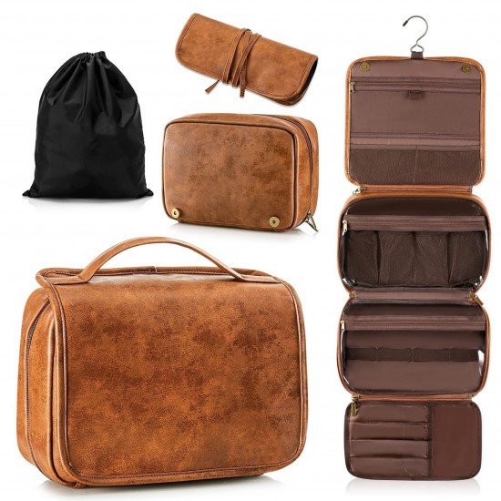 In stock travel storage bag, 3-in-1 business trip shaving bag with independent compartment, waterproof leather shower hanger