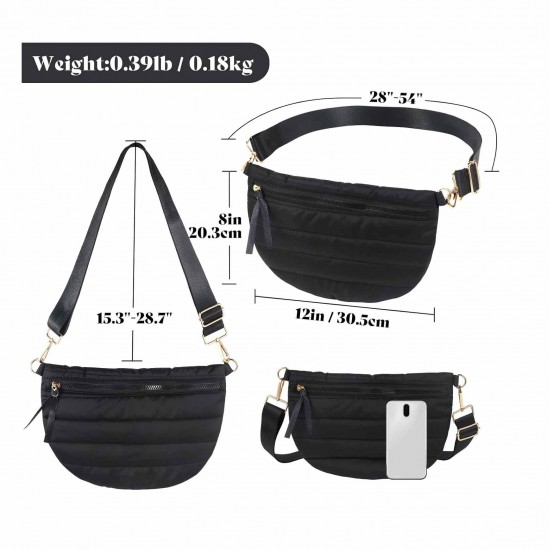 Women's Large Capacity Casual Quilted Solid Color Down Waist Bag Shoulder Bag Puffy Crossbody Bag