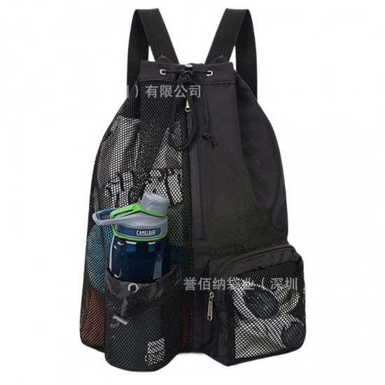 In stock, new multi-functional drawstring outdoor backpack, mesh gear backpack with wet bag, beach backpack