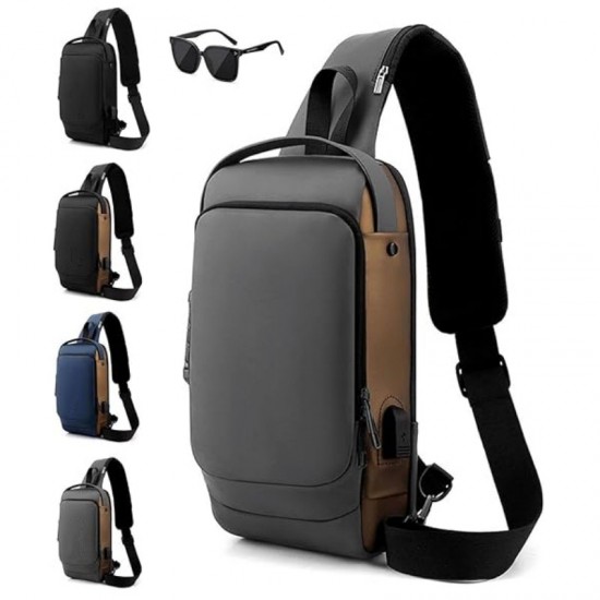 New style business commuter men's bag with multiple compartments, large capacity, USB charging, simple waterproof chest bag