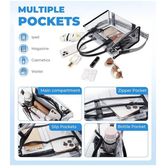 Transparent handbag, stadium event transparent wallet, women's thick PVC shoulder bag, suitable for concerts