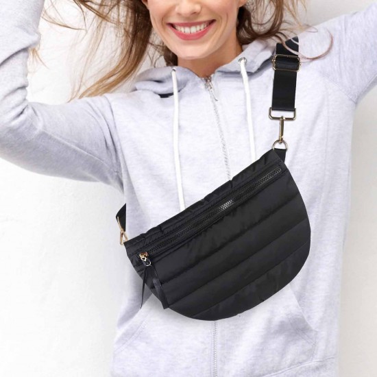 Women's Large Capacity Casual Quilted Solid Color Down Waist Bag Shoulder Bag Puffy Crossbody Bag