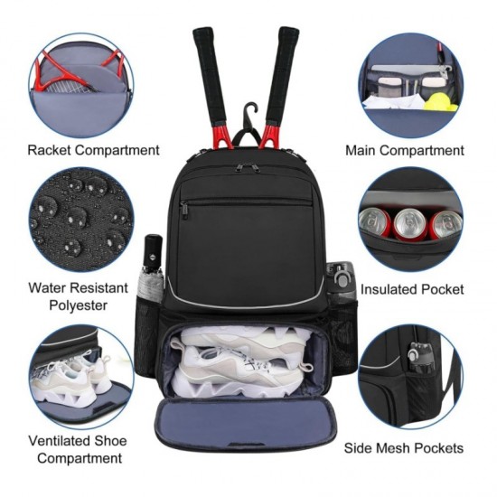 In stock outdoor sports tennis racket bag, large capacity multi-functional backpack, independent shoe compartment, badminton bag