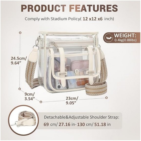 New PVC transparent travel bag, large capacity shoulder bag, fashionable women's crossbody travel bag