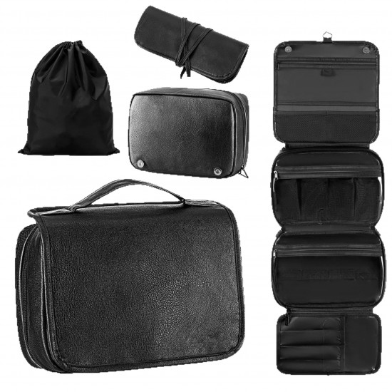 In stock travel storage bag, 3-in-1 business trip shaving bag with independent compartment, waterproof leather shower hanger
