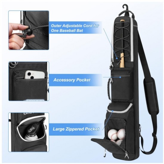 New baseball bat bag with fence hooks and adjustable shoulder straps suitable for baseball, softball, and T-bats