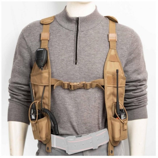 Walkie-talkie vest chest bag, radio shoulder strap leather cover chest support universal vest equipment rescue nylon bag waist bag