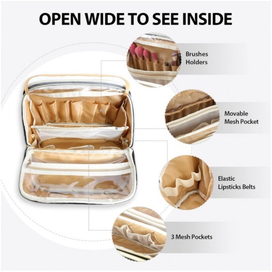 New flat opening travel makeup storage box, portable makeup box, with handbag