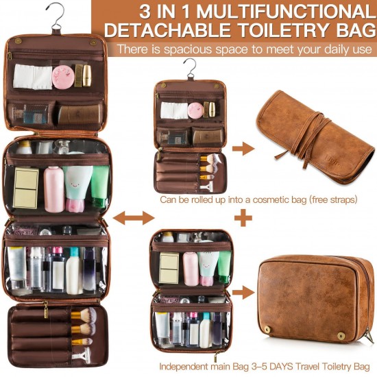 In stock travel storage bag, 3-in-1 business trip shaving bag with independent compartment, waterproof leather shower hanger