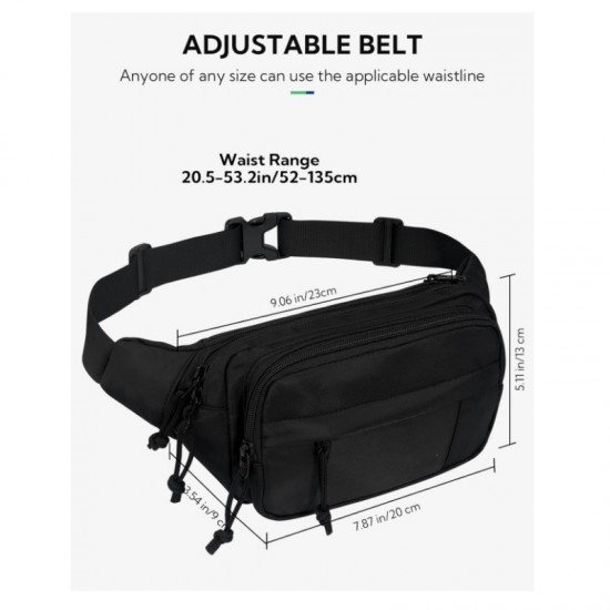 Large capacity multi-functional sports waist bag, multi-layer design, mobile phone storage, crossbody bag, Oxford cloth casual bag