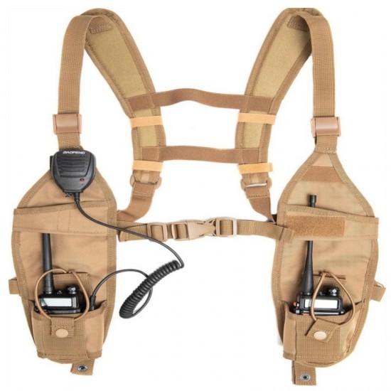 Walkie-talkie vest chest bag, radio shoulder strap leather cover chest support universal vest equipment rescue nylon bag waist bag