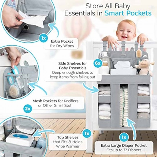 Baby multi-functional bedside diaper storage hanging bag, portable large capacity bed side hanging organizer bag for baby supplies