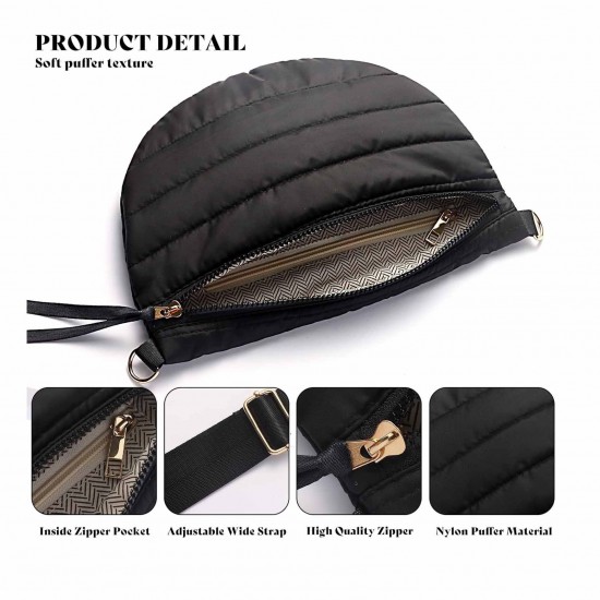 Women's Large Capacity Casual Quilted Solid Color Down Waist Bag Shoulder Bag Puffy Crossbody Bag