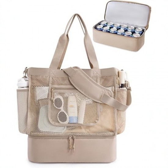 Dry and wet separation beach bag, outdoor sports travel portable multi-functional double-layer two-in-one handbag