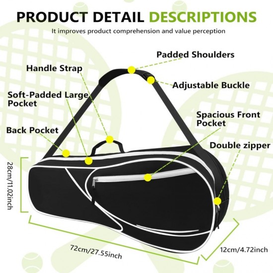 New waterproof outdoor single shoulder sports bag, portable badminton racket bag, large capacity tennis racket bag