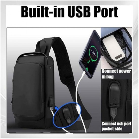 New style business commuter men's bag with multiple compartments, large capacity, USB charging, simple waterproof chest bag